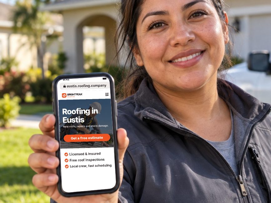 eustis.roofing.company open in a phone browser