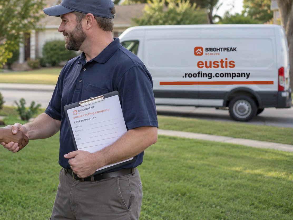 eustis.roofing.company on a roofing van and an inspection form